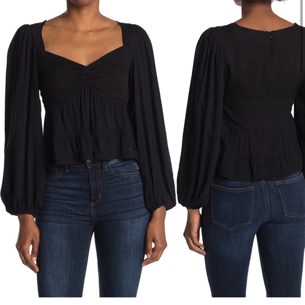 AFRM Soni Ruched Balloon Sleeve Crop Top